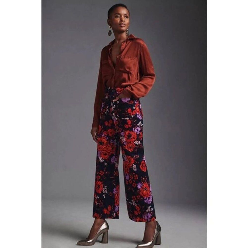 Maeve The Colette Cropped Wide Leg Velvet Pants by Anthropologie Size 31